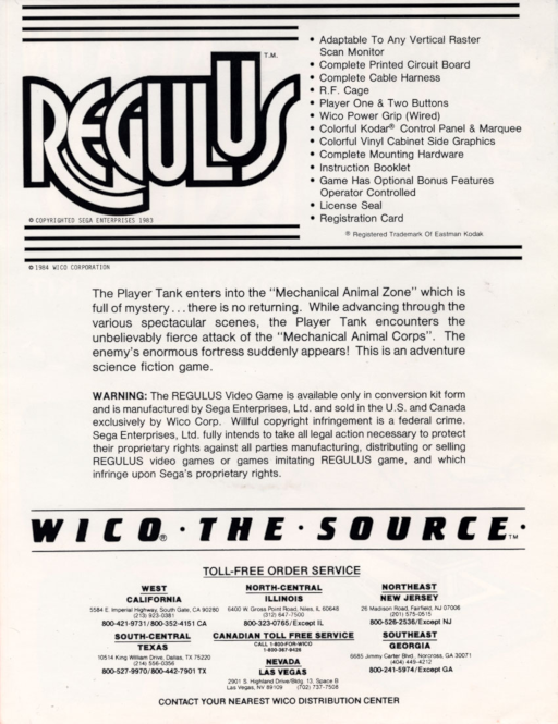 Regulus (315-5033, rev. A) Arcade Game Cover